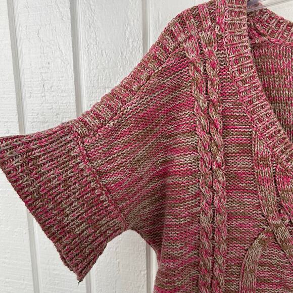 DKNY Jeans Women Cable Knit Short Sleeve Sweater Preppy Coastal Boho Pink Medium - Picture 2 of 6